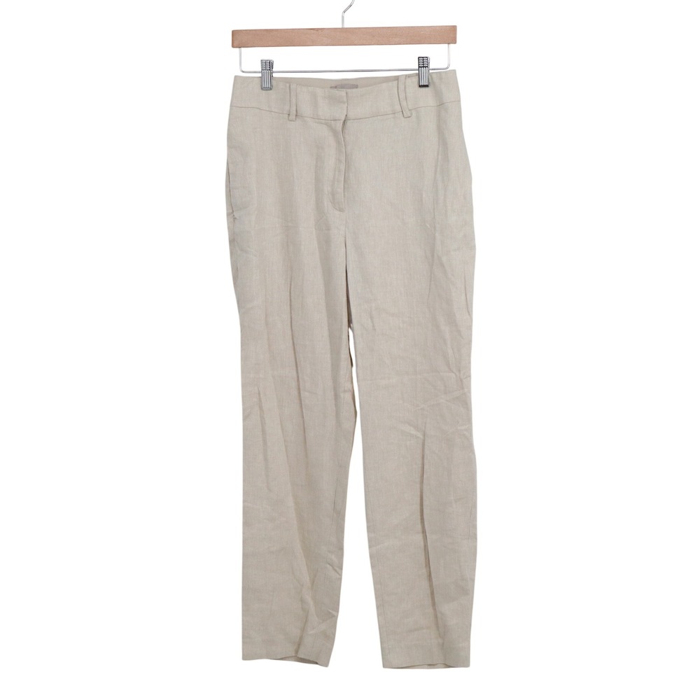 H&M Linen Pants Womens 6 Blend Beige Straight Leg Trousers Excellent